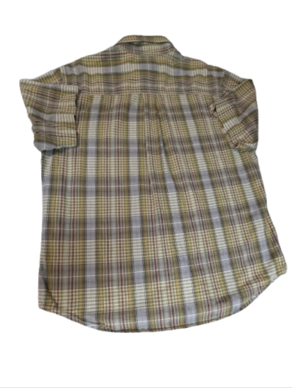 Woolrich Men's Size L Plaid Short Sleeve Button Down Shirt 100% Cotton Green Tan